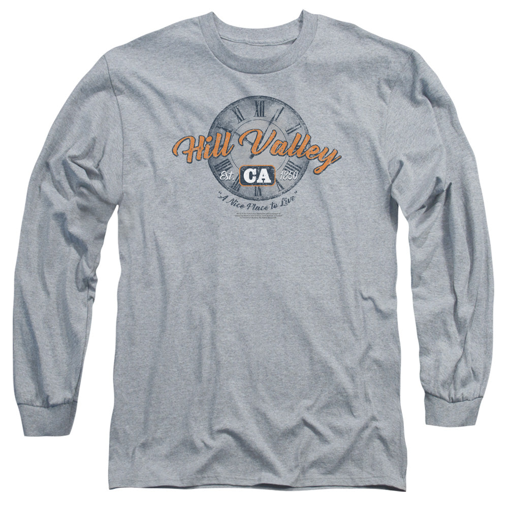 Back To The Future Hill Valley Mens Long Sleeve Shirt Athletic Heather Hoodie, Sweatshirt | CiraTrend.com (Image 2)