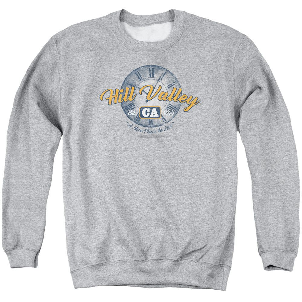 Back To The Future Hill Valley Mens Crewneck Sweatshirt Athletic Heather T-Shirts, Hoodie | CiraTrend.com (Image 1)