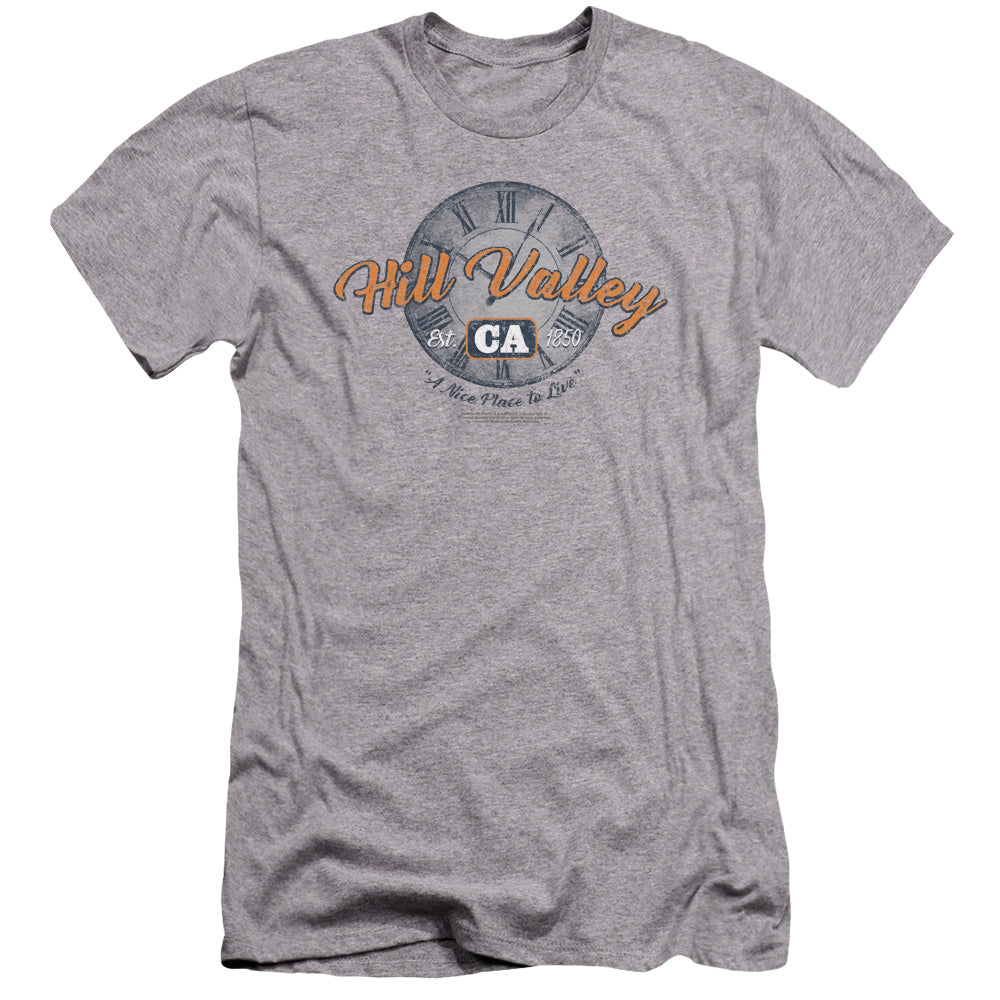 Back To The Future Hill Valley Premium Bella Canvas Slim Fit Mens T Shirt Athletic Heather Hoodie, Sweatshirt | CiraTrend.com