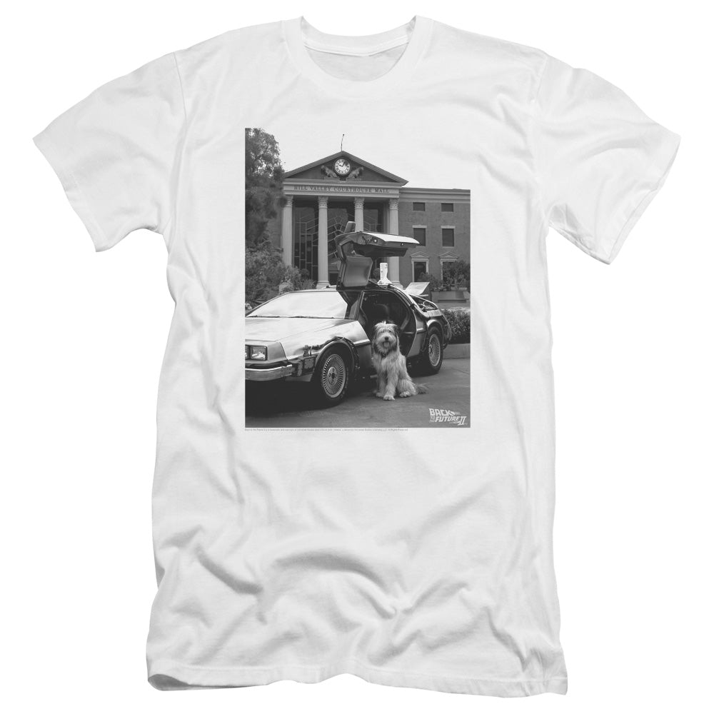 Back To The Future Ii Einstein Premium Bella Canvas Slim Fit Mens T Shirt White Hoodie, Sweatshirt | CiraTrend.com (Image 1)