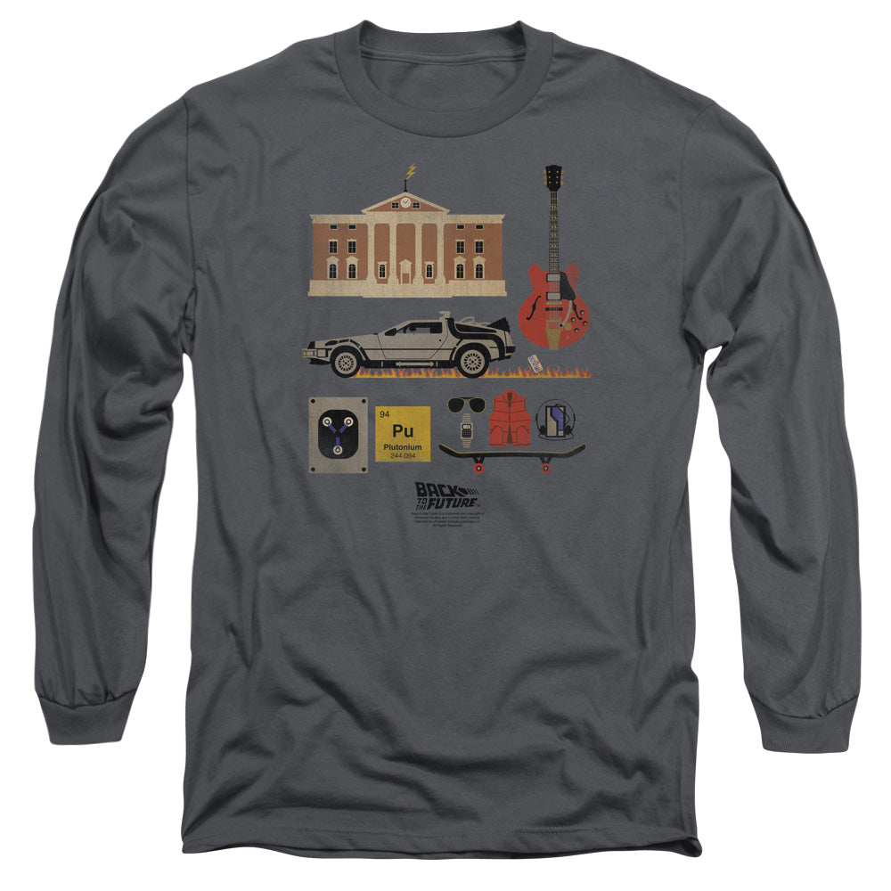 Back To The Future Items Mens Long Sleeve Shirt Charcoal Hoodie, Sweatshirt | CiraTrend.com (Image 1)