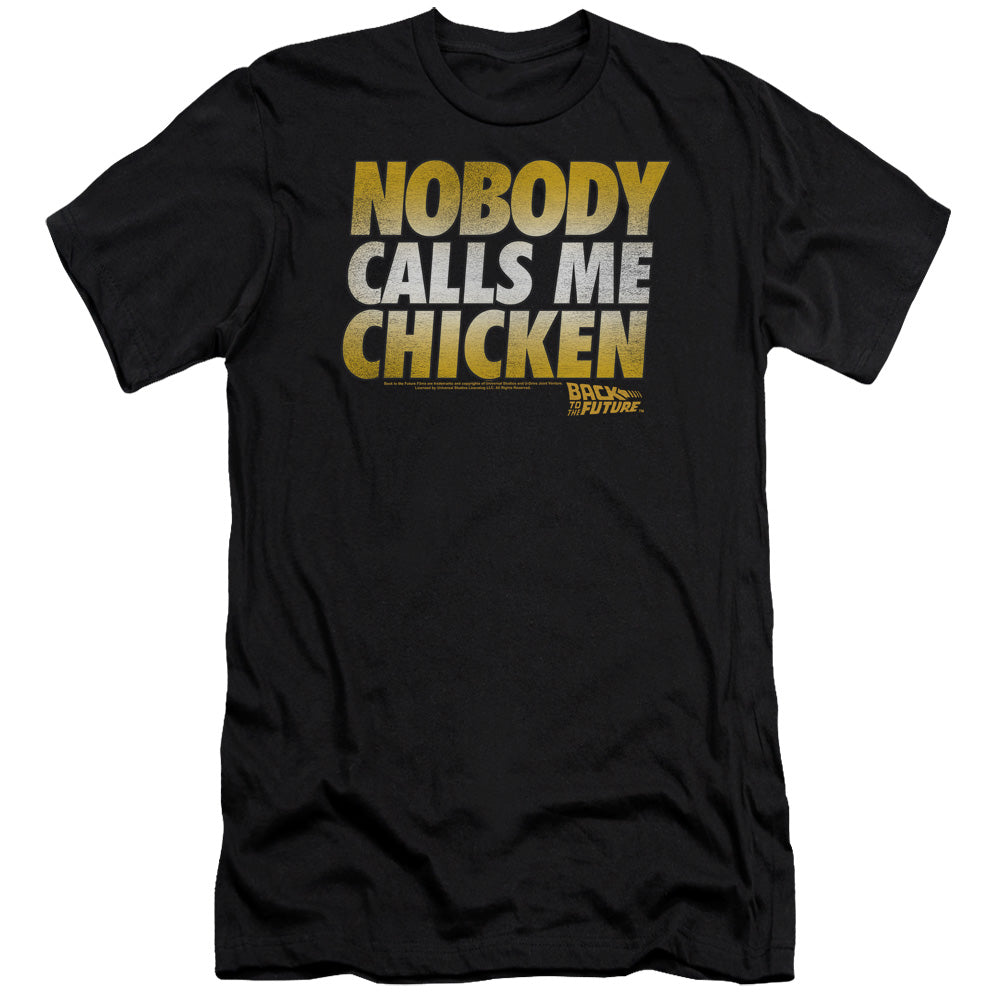 Back To The Future Chicken Premium Bella Canvas Slim Fit Mens T Shirt Black Hoodie, Sweatshirt | CiraTrend.com (Image 1)