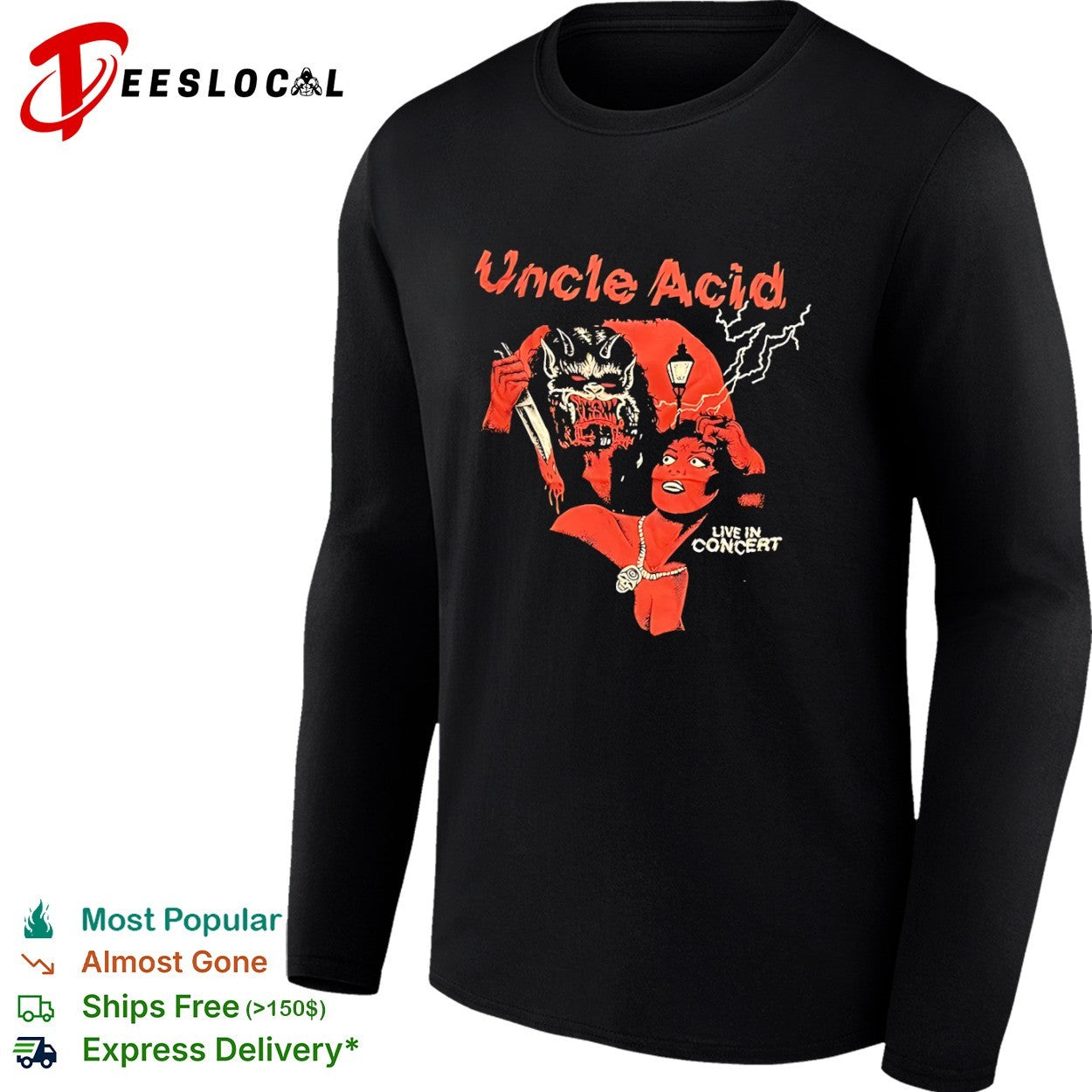 Uncle Acid live in concert horror monster skull necklace black occult doom metal shirt