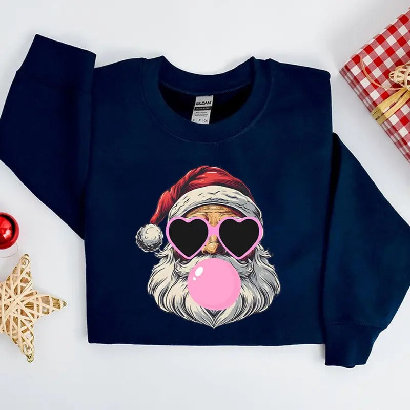 Unisex Santa Bubble Gum Shirt, Christmas Sweatshirt, Funny Santa Pullover - Fabric Hoodie | CiraTrend.com