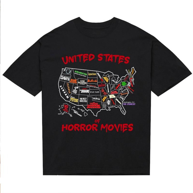 United States Of Horror Movies Halloween Shirt, Halloween Map Shirt, Funny Halloween Movie Merch, Hallween Characters...