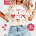 Valentine Bows Shirt Comfort Colors, Valentine's Day Women's Tee, Holiday Women's Tshirt Hoodie, Sweatshirt | CiraTrend.com