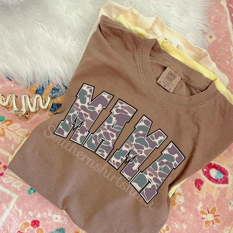 Varsity Camo Mama T shirt  | Espresso comfort colors T shirt top Hoodie, Sweatshirt | CiraTrend.com