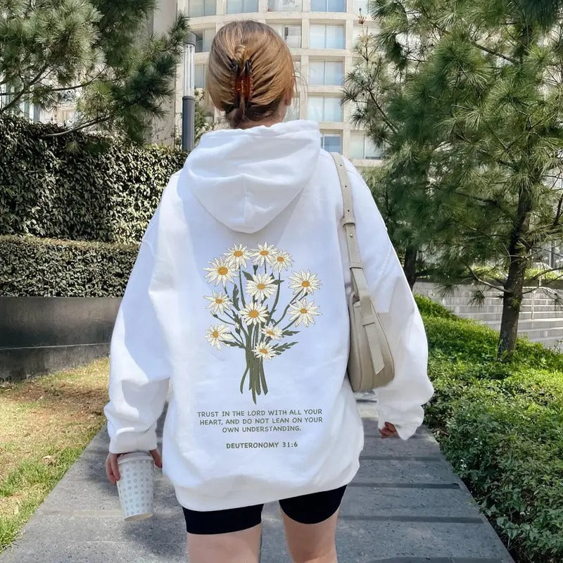 Victoria Maxwell, Womenswear Graphic Shirt, Trust in the Lord Bible Verse Back Design Hoodie, Good News Daisy Hoodie,...