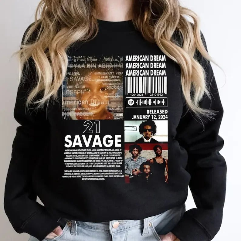 Vintage 21 Savage Shirt 21 Savage Tour 2024 Sweatshirt, The American Dream Tour 2024 Hoodie | CiraTrend.com
