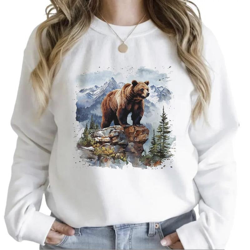 Vintage Bear in Mountain Forest Sweatshirt Hoodie Hunting Day Apparel for All 1 Cotton Womenswear T-Shirts | CiraTrend.com