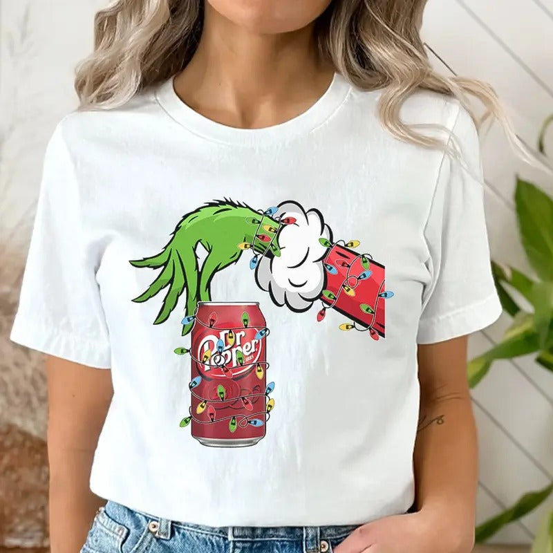 Vintage Christmas Shirt Grnnch Hand Holding Dr P Shirt, Funny Christmas Drinking Tshirt Hoodie, Sweatshirt | CiraTrend.com