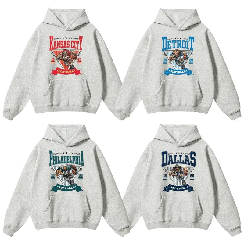 Vintage Football Hoodie, Hometown Pullover, Ash Grey All Team Football Hoodie, Unisex Hoodie T-Shirts, Sweatshirt