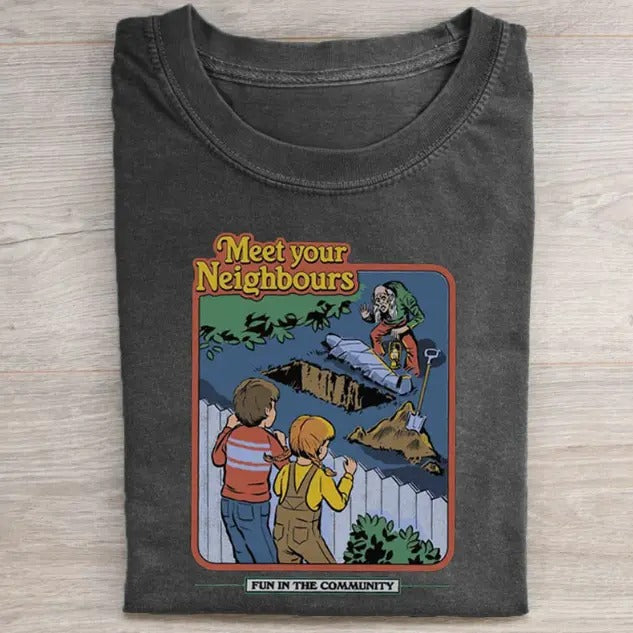 Vintage Halloween Graphic T-shirt, Meet Your Neighbours Tee, Horror Movie Shirt, Horror Character, Funny Halloween Shirt,...
