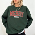 Vintage Merry Christmas Varsity Sweatshirt, Retro Merry Christmas Crewneck, Christmas Vibes Sweater, Holiday Long Sleeves...