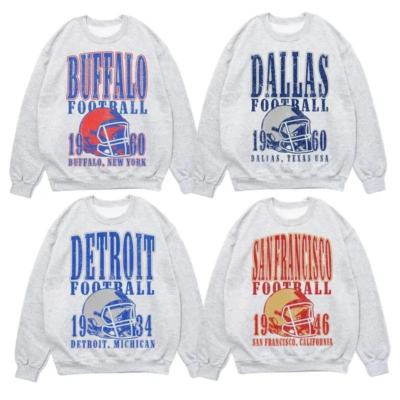 Vintage Team Football Oversized 90s Ash Grey Sweatshirt, Hometown Football Sweatshirt, Football Thowback Vintage All...