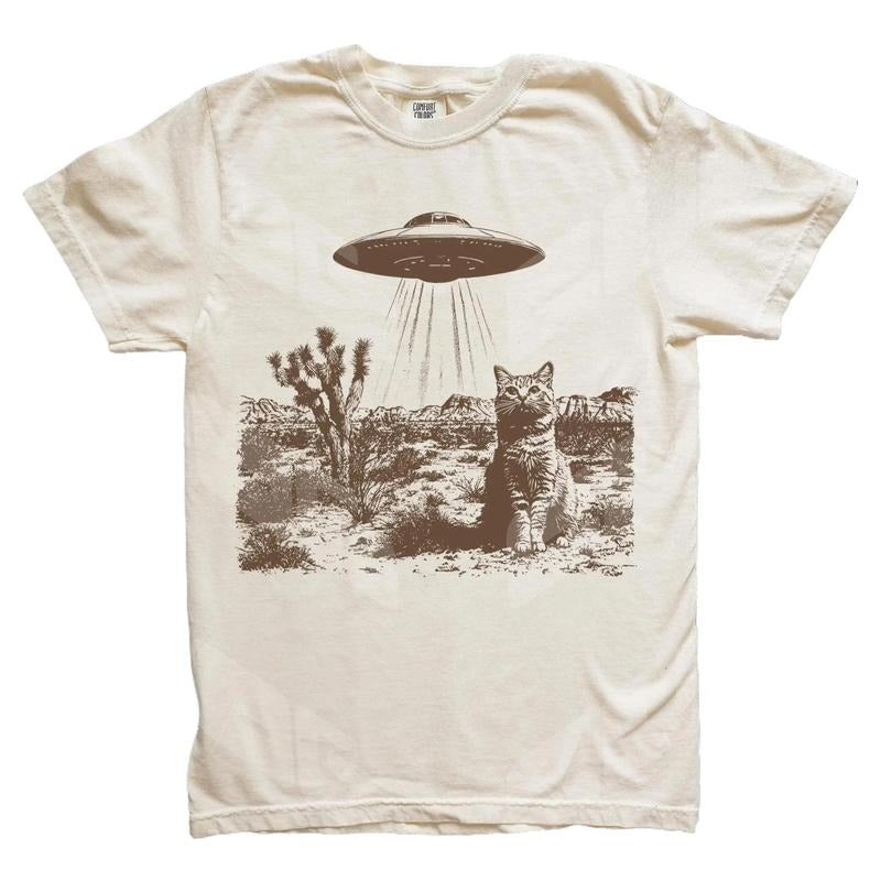 Vintage UFO Cowboy Cat Shirt, Retro T-Shirt, Retro 90s Western TShirt, Rodeo Shirt, Wild West Kitten Shirt, Funny Gag...