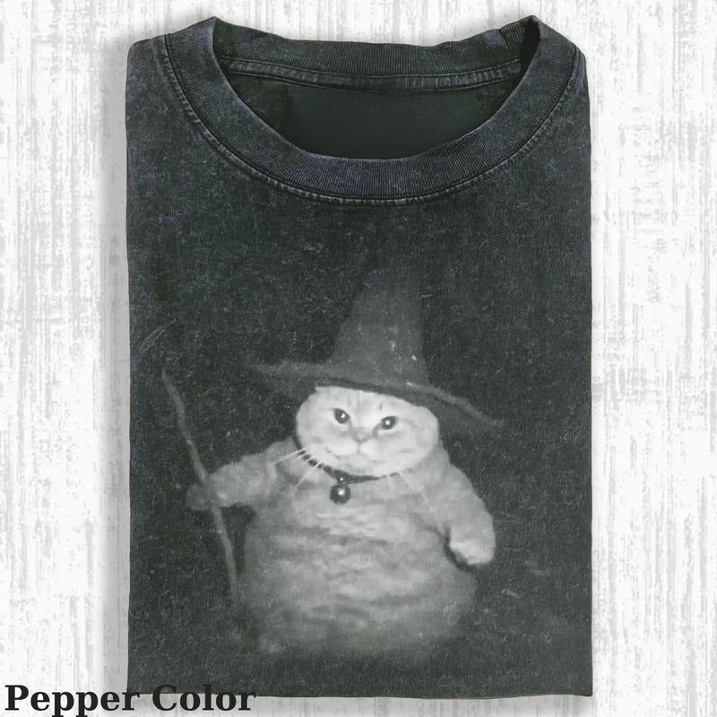 Wizard Cat Vintage Tee, Cat T-Shirt, Meme Cringe Funny Dumb Shirts, Unisex Movie Shirt Menswear Womenswear Streetwear...