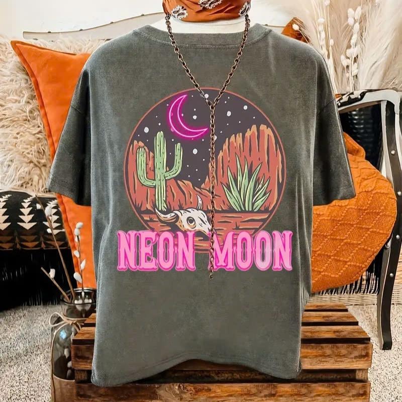 Women's Casual Neon Moon Graphic Tee Cotton Fabric style 02 Hoodie, Sweatshirt | CiraTrend.com