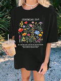 Women's Floral & Letter Print Round Neck Tee, Vintage Trendy Casual Drop Shoulder Half Sleeve T-shirt for Daily Wear,...
