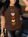Women's Heart Print Round Neck Graphic Tee, Vintage Trendy Casual Short Sleeve T-shirt For Daily Wear, Ladies All Seasons...