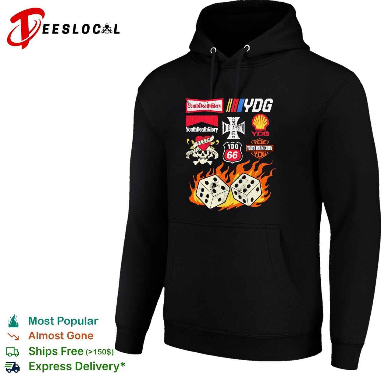 Youth Death Glory YDG dice fire logo shirt