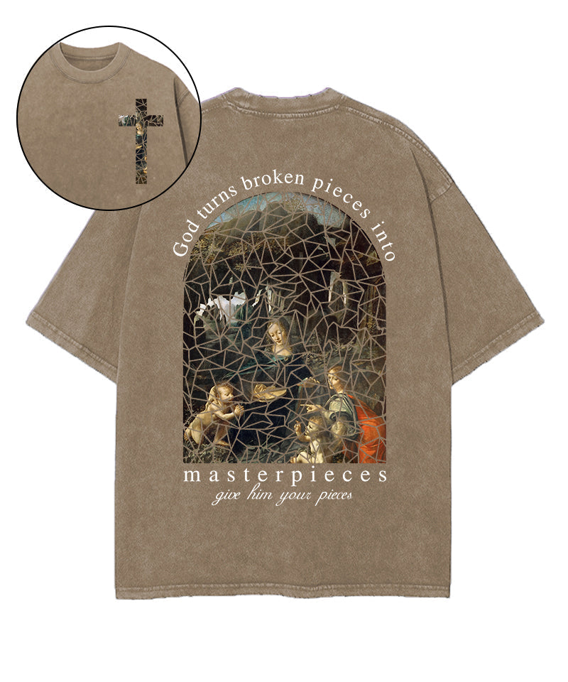 Virgin of the Rocks God Turns Double Sided Washed Christian T-shirt Hoodie, Sweatshirt | CiraTrend.com (Image 2)