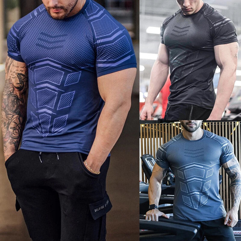 Men's Bodybuilding Gym Workout T-Shirt Muscle Shaper Sport Fitness Active Tee▱