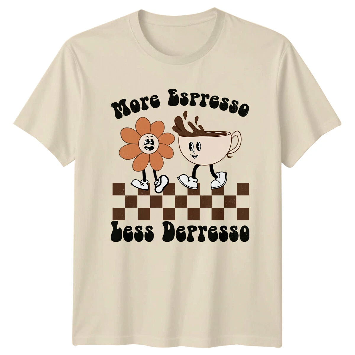 More Espresso Less Depresso Retro Groovy Flower T-Shirt