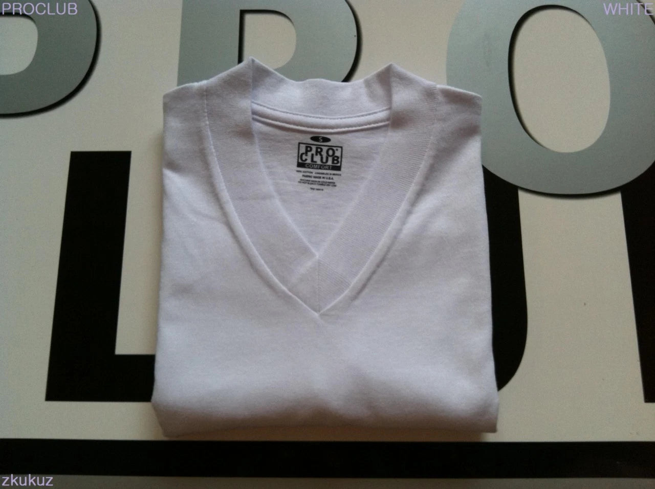 6 NEW PROCLUB V-NECK T-SHIRT COMFORT WHITE BLANK PLAIN PRO CLUB S-3XL 6PC