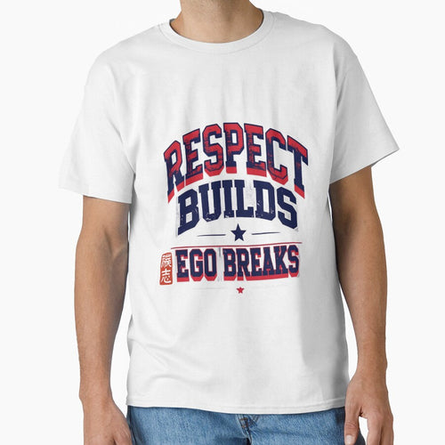 "Respect Builds Ego Breaks" Vintage Football Jersey Style T-Shirt - Retro 80s 90s Athletic Graphic Tee | Unique Streetwear & Inspirational Gift for Him - Motivational Positive Message Apparel by 50ファイターJP