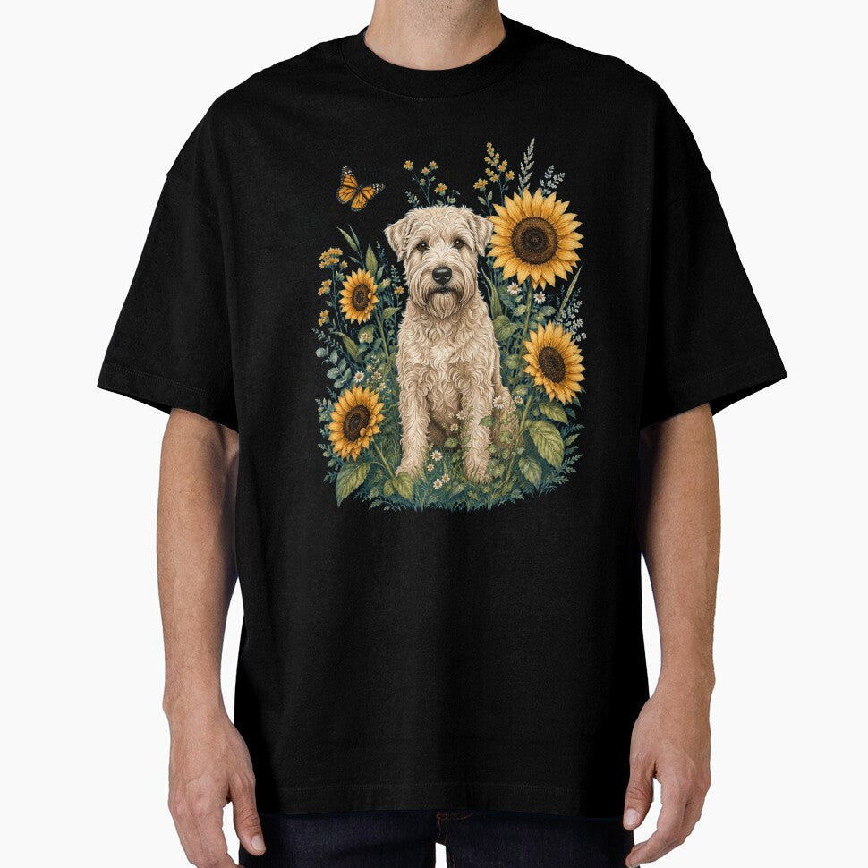 Soft Coated Wheaten Terrier With Sunflower Cottagecore Art Dog Owner by TerryConnells