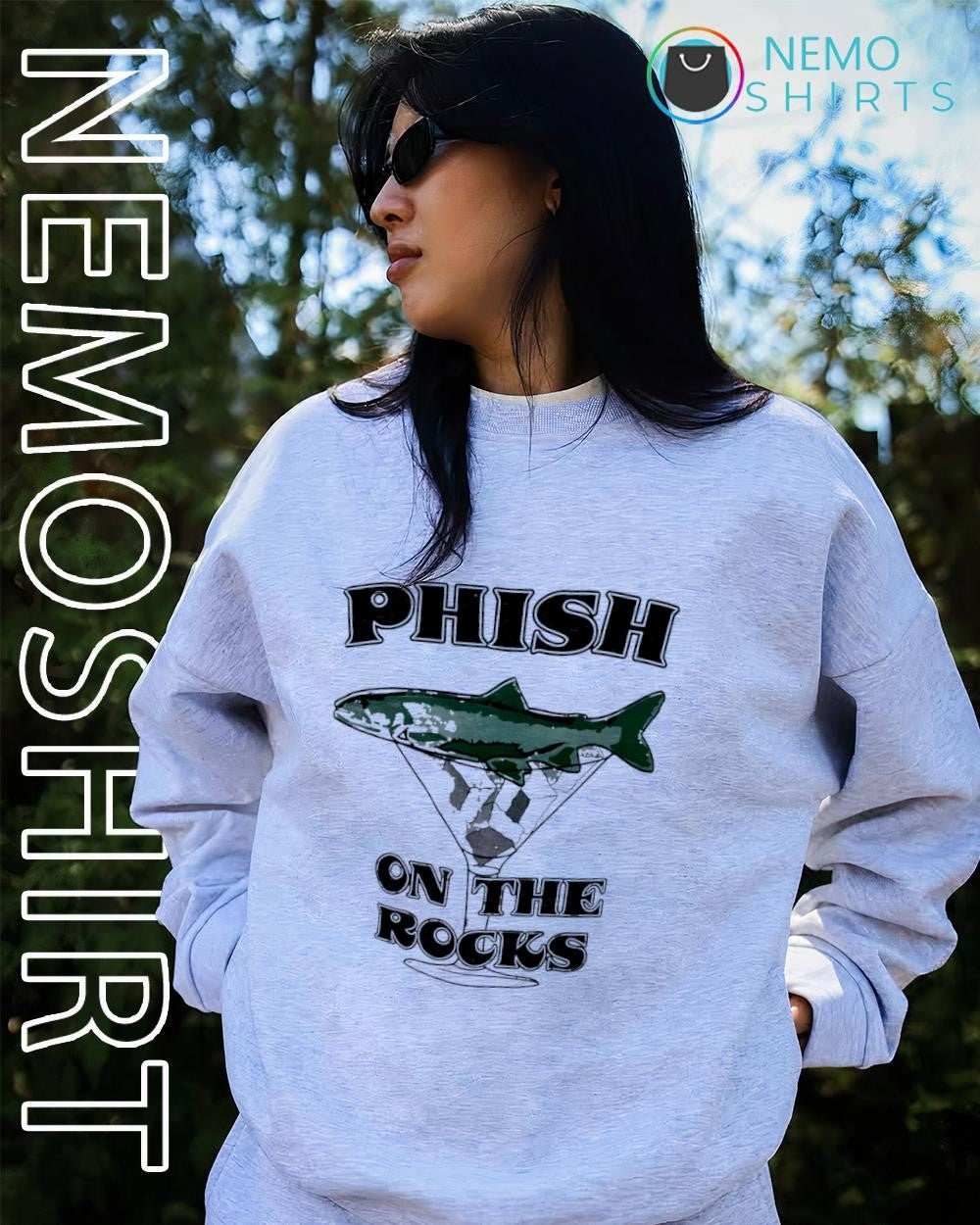 Phish on the rocks fish cocktail glass shirt