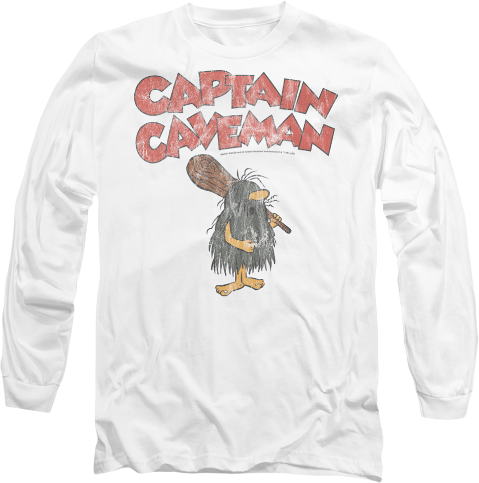 Vintage White Captain Caveman Long Sleeve Shirt Hoodie, Sweatshirt | CiraTrend.com (Image 1)